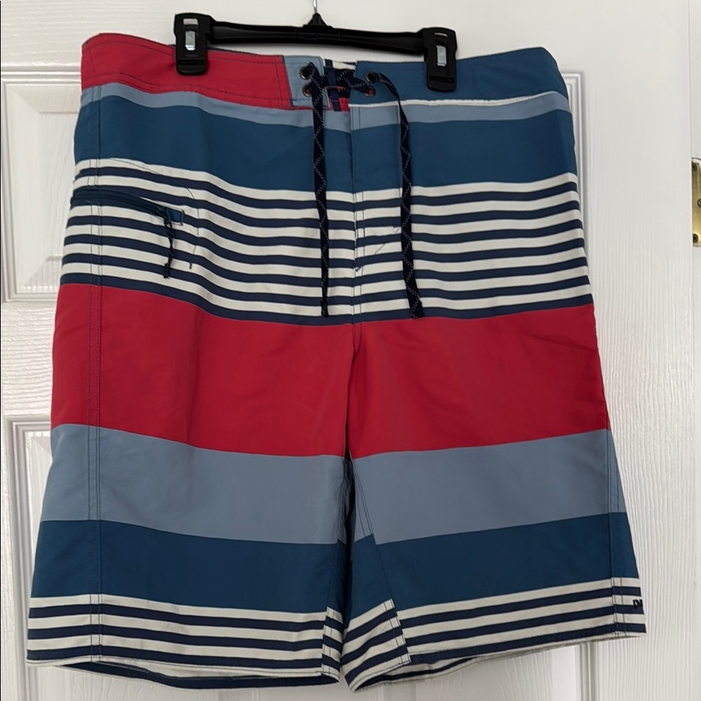 Patagonia Men's Striped Board Shorts - Red, Blue, and Gray